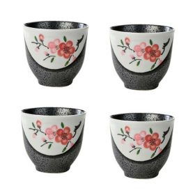 4Pcs Japanese Style Lovely Sakura Ceramic Teacups Small Straight Wine Glass 150ML - Default