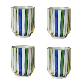 4Pcs Japanese Style Colorful Stripe Ceramic Teacups Small Straight Wine Glass 150ML - Default
