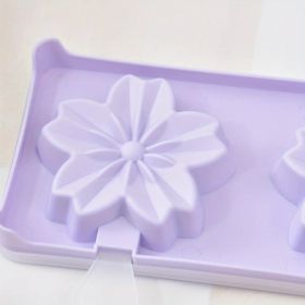 Set Of 2 Cherry Blossom Plastic Popsicle Mold With 2 Ice Cream Sticks - Purple Sakura