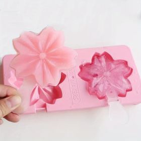Set Of 2 Cherry Blossom Plastic Popsicle Mold With 2 Ice Cream Sticks - Pink Sakura