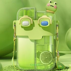 Cartoon Animal Decor Kawaii Water Bottle With Straw & Lips; Leakproof Creative Cute Water Bottle With Adjustable Strap And Stickers For Traveling - Gr