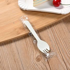Disposable Plastic Spoons Forks For Cake Ice Cream Salad Fruit Dessert Soup  - 100pcs White