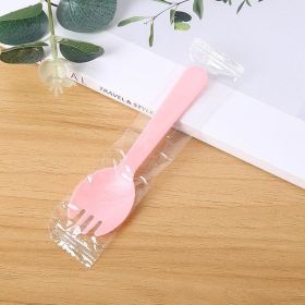 Disposable Plastic Spoons Forks For Cake ,Ice Cream ,Salad Fruit Dessert, Soup - 100pcs Pink