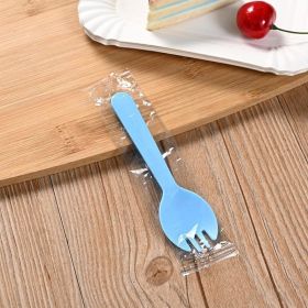 Disposable Plastic Spoons Forks For Cake Ice Cream Salad Fruit Dessert Soup  - 100pcs Blue