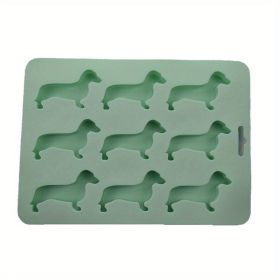 1pc 9 Freezers Silicone Ice Mold Card Love Cartoon Dog Shape Chocolate Biscuit Baking Mold - Green