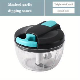 Manual Meat Grinder Vegetable Cutter Pound Garlic Artifact Shredder Baby Complementary Food Machine Hand Cut Pepper Capacity 520ml - Gray-blue