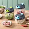 Manual Meat Grinder Vegetable Cutter Pound Garlic Artifact Shredder Baby Complementary Food Machine Hand Cut Pepper Capacity 520ml - Green