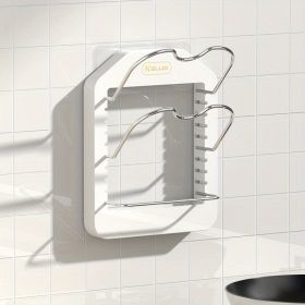 1pc Wall Mounted Pot Lid Rack; Free Punch Pot Cover Holder; Hanging Lid Organizer; Kitchen Accessories - White - Two-tier pot lid rack + rag rack