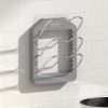 1pc Wall Mounted Pot Lid Rack; Free Punch Pot Cover Holder; Hanging Lid Organizer; Kitchen Accessories - Grey - Three layer pot lid rack