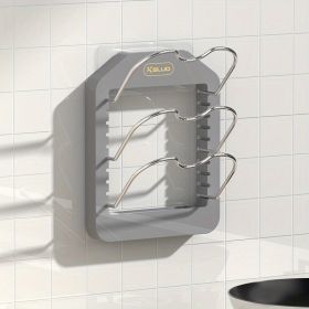1pc Wall Mounted Pot Lid Rack; Free Punch Pot Cover Holder; Hanging Lid Organizer; Kitchen Accessories - Grey - Three layer pot lid rack