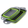 Collapsible Colander Set Of 2; Silicone Square Strainer With Handle For Kitchen Food Draining Pasta Vegetable Fruit And Meat - Green Set (1 Large + 1