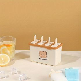1pc Ice Cream Mold Household Food Grade Ice Cream Popsicle Mold Homemade Ice Cube Ice Tray Ice Cream Box - 4 Grid Ice Cream Molds