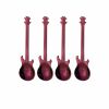 4Pcs Metal Guitar Spoon Flatware Set 18/10 Stainless Steel Guitar Spoons Creative Milk Coffee Spoon Ice Cream Candy Teaspoon - Purple 4 Pcs