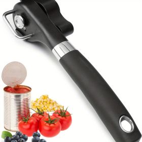 1pc Quick and Easy Stainless Steel Can Opener - Multifunctional Kitchen Gadget for Effortless Opening of Cans - Black