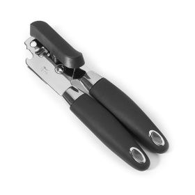 1pc Multifunctional Stainless Steel Can Opener with Rubber and Plastic Handle - Easy to Use and Durable Kitchen Accessory - Black