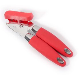 1pc Multifunctional Stainless Steel Can Opener with Rubber and Plastic Handle - Easy to Use and Durable Kitchen Accessory - Red