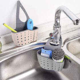 Adjustable Sink Drainer Kitchen Storage Rack Faucet Sponge Double Drainer Hanging Basket - Drainage Bag-beige color