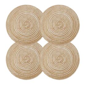 4 Pcs Woven Ramie Placemats Round Linen Placemat Table Mats Glass Coffee Time Teapot Home Decoration 7 inch, Gold - Default
