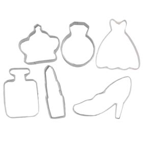 6 Pcs Ladies Cookie Cutters Perfume Shape Fondant Sugarcraft Pastry Bakeware Decoration High Heels Evening Dress - Default