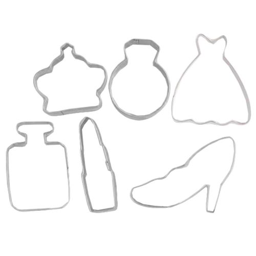6 Pcs Ladies Cookie Cutters Perfume Shape Fondant Sugarcraft Pastry Bakeware Decoration High Heels Evening Dress - Default