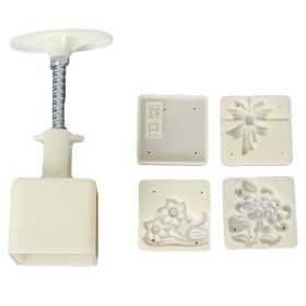 4 Stamps Autumn Square Shape Moon Cake Mold Flower Cake Mold Pie Mold Baking Tools 50G - Default