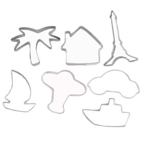 7 Pcs Vehicle Cookie Cutters Airplane DIY Biscuit Mold Stainless Steel Sugarcraft Pastry Decoration for Kids Party - Default