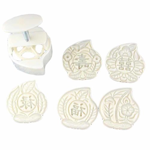5 Stamps Moon Cake Mold Pumpkin Pie Small Cake Mold Birthday Peaches Plastic Baking Mold 125G - Default