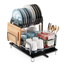 Dish Drying Rack for Kitchen Counter Space Saving Rustproof Dish Rack with Drainboard Detachable Kitchen Drainer Organizer Set - 2-Tier