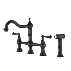 Bridge Dual Handles Kitchen Faucet With Pull-Out Side Spray in - as Pic