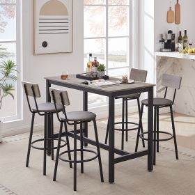 Bar Table Set with 4 Bar stools PU Soft seat with backrest, Grey, 47.24'' L x 23.62'' W x 35.43'' H - as Pic