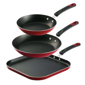 3 Pieces Aluminum Non-stick Fry Pan and Griddle Set Metallic Red - Tramontina