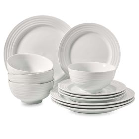 Anniston White Round Porcelain 12-Piece Dinnerware Set