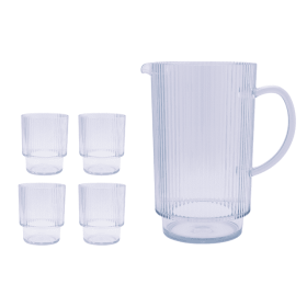 Better Homes & Gardens Sage 2.2-Quart Plastic Ribbed Pitcher Set with Tumblers, 5-Piece - Better Homes & Gardens