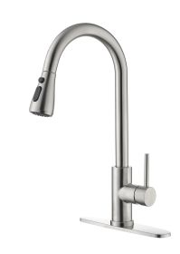 Single Handle High Arc Brushed Nickel Pull Out Kitchen Faucet,Single Level Stainless Steel Kitchen Sink Faucets with Pull Down Sprayer - as Pic