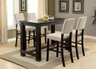 Antique Black Wooden 5pc Counter Height Dining Bar Set Table And 4x Chairs Ivory Linen Like Fabric Cushions Nailhead Trim Bar Chairs - as Pic