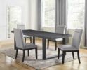 Contemporary 5pc Dining Gray Chairs - Rubbed Charcoal Wood, Gold Accents - as Pic