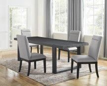 Contemporary 5pc Dining Gray Chairs - Rubbed Charcoal Wood, Gold Accents - as Pic