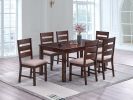 Contemporary Antique Cherry 7pc Dining Set Table And 6x Side Chairs Melamine Table Top Fabric Cushion Seats Chairs Solid wood Dining Room Furniture -