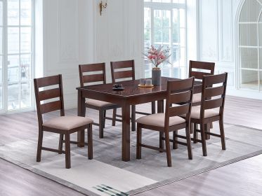 Contemporary Antique Cherry 7pc Dining Set Table And 6x Side Chairs Melamine Table Top Fabric Cushion Seats Chairs Solid wood Dining Room Furniture -