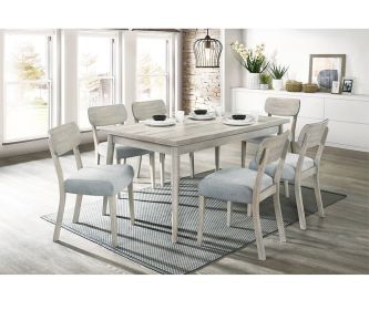 7pc Dining Set Natural Wood Grain Color Dining Table Rectangle Dining Table And Chairs Solid Rubber wood Dining Room Furniture - as Pic