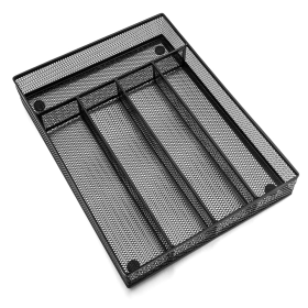 Black Kitchen Drawer Organizer, Walchoice Metal Mesh Silverware Organizer, Cutlery Holder Tray for Kitchen Drawers, 5 Compartment