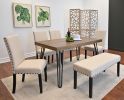 Amisos 6-Piece Dining Set, Hairpin Dining Table with 4 Chairs and Upholstery Bench, 3 Color Options - as Pic