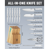 Cook N Home Kitchen Knife Set with Bamboo Storage Block 15-Piece, High Carbon Stainless Steel Blade, White - Cook N Home