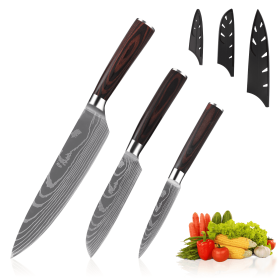 Oserlo Knife Set 3 for Kitchen, Japanese Chef Knife Set, Non-stick Coated High Carbon Stainless Steel Knife Sets for Kitchen with Block, 3 Piece - Cut