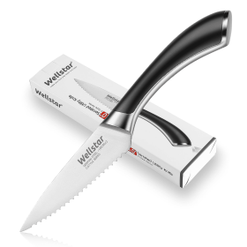 WELLSTAR Utility Knife, 4 Inch Serrated Paring Knife with Super Sharp German Stainless Steel - Wellstar