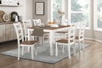 Cherry and White Finish 7pc Dining Set Table and 6 Side Chairs Set Double X-Back Design Wooden Casual Country Style Dining Room Furniture - as Pic
