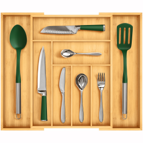 Royal Craft Wood Kitchen Drawer Organizer 6-8 Slot, Expandable Silverware Utensil Organizer Natural Bamboo