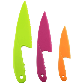 3 Colors Plastic Knife Set 3 Sizes Nylon Knife Safety Cooking Chef Knives for Fruit Lettuce Vegetable Salad Bread (Random Color) - GIXUSIL