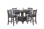 Contemporary Dining Room Counter Height 5pc Dining Set Round Table w Leaf And 4x Side Chairs Gray Finish Solid wood - as Pic