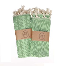 Zigzag Turkish Cotton Kitchen / Hand Towel 2 pack 40x18 in - Olive